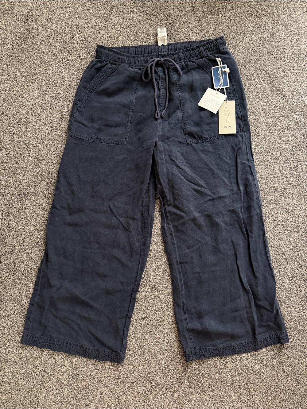 Joie Dark Navy Linen Drawstring Wide-Leg Pants